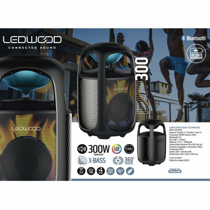 Altavoz Bluetooth Portátil Ledwood DROP300 BT 300W 90 W 1 Altavoz Bluetooth Portátil Ledwood DROP300 BT 300W 90 W 1