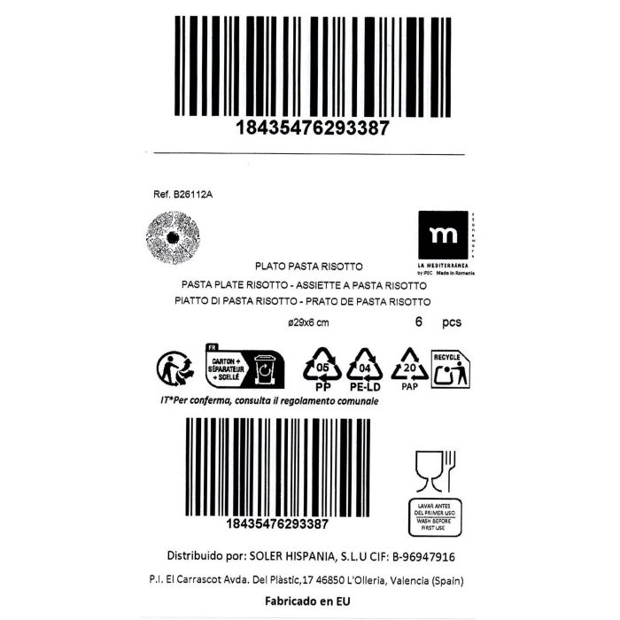 La Mediterranea Plato Pasta Ø29 cm "Irys" (6 Unidades) La Mediterranea Plato Pasta Ø29 cm "Irys" (6 Unidades)