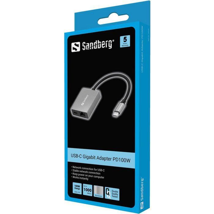 Sandberg USB-C Gigabit Adapter PD100W 1 Sandberg USB-C Gigabit Adapter PD100W 1