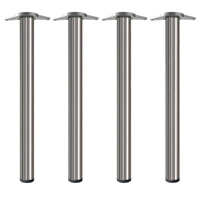 Patas de Mesa Juego de 4 Patas Modelo Neiva para Mesa, de Metal, 60mm Diámetro, 710mm Altura, Acabado Níquel Satinado