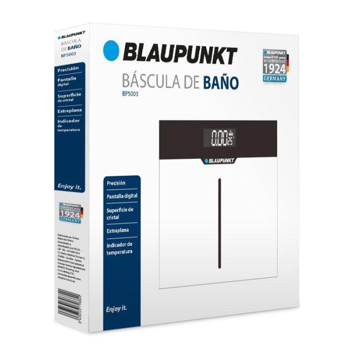BLAUPUNKT Báscula de Baño Digital con Indicador de Temperatura y Superficie de Cristal Extraplano