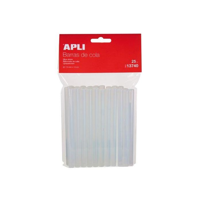 Apli Barras de Cola Termofusible Transparentes Ø7,5 mm x 10 cm - Pack de 25U - Compatibles con Pistolas de Cola