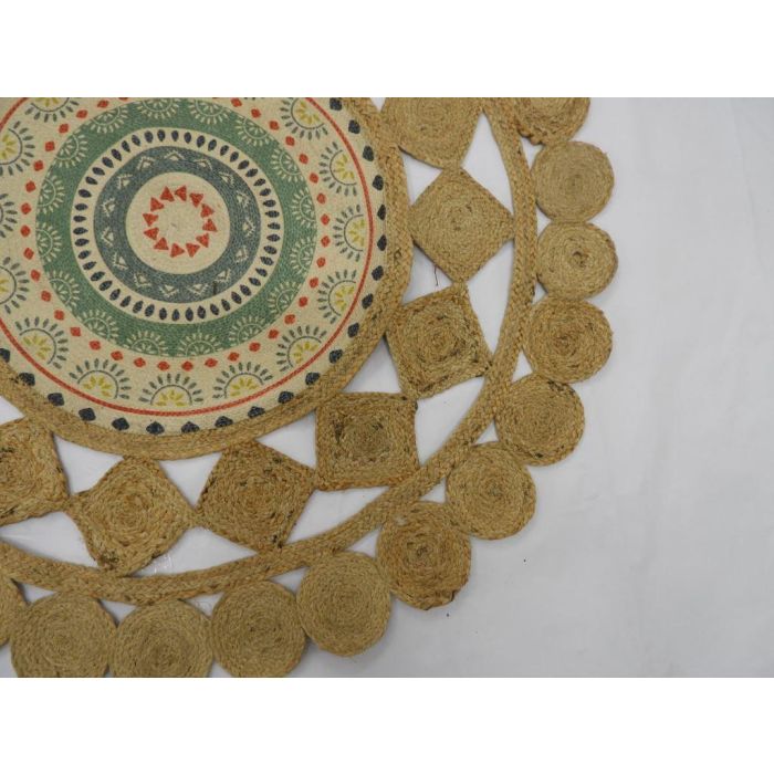 DKD Home Decor Alfombra Boho Marron Multicolor Yute Poliéster 120 x 120 cm 1