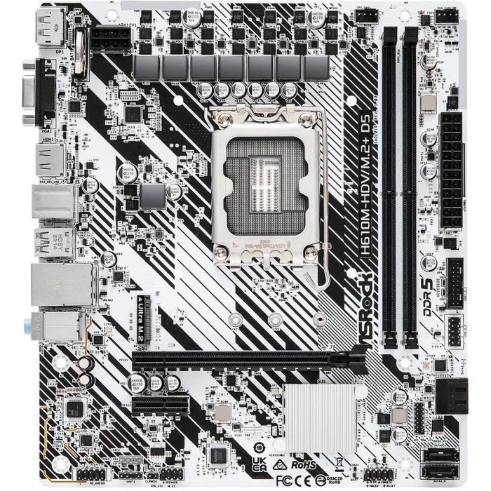 Asrock Placa Base H610M-HDV M.2/D4, Micro ATX, LGA1700, DDR5, Soporte para Intel 14th, 13th & 12th Gen, HDMI, DisplayPort, USB 3.2 Gen1 1 Asrock Placa Base H610M-HDV M.2/D4, Micro ATX, LGA1700, DDR5, Soporte para Intel 14th, 13th & 12th Gen, HDMI, DisplayPort, USB 3.2 Gen1 1