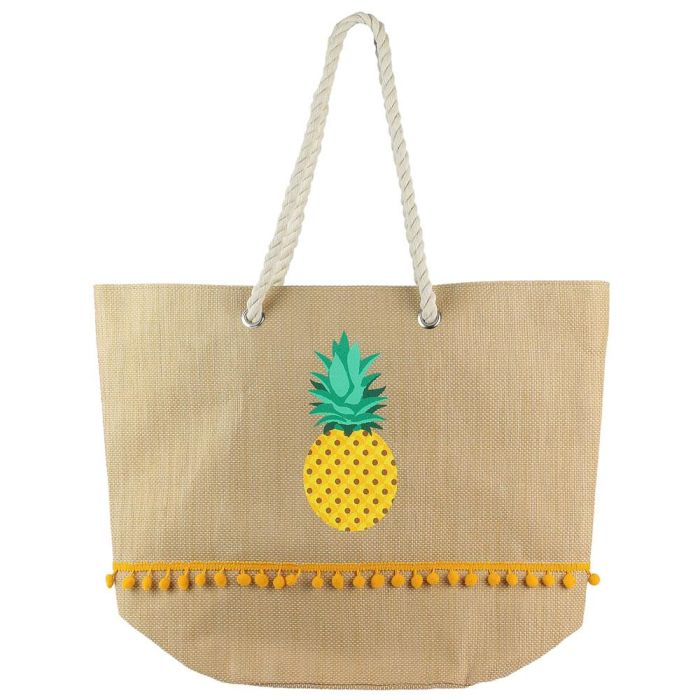 Jet Lag Bolsa Capazo Piña Verano Papel Poliéster Algodón Natural Pompones 50x20x38 cm 0 Jet Lag Bolsa Capazo Piña Verano Papel Poliéster Algodón Natural Pompones 50x20x38 cm 0