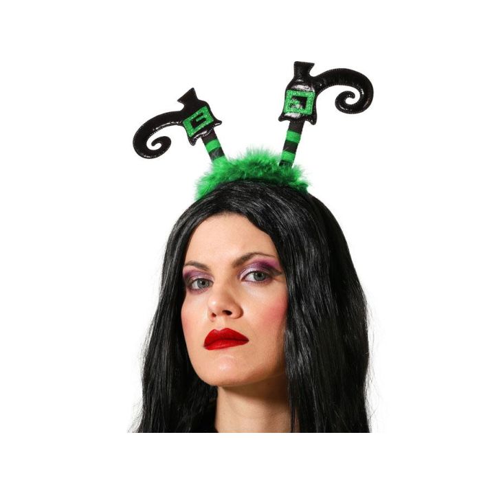 Diadema Bruja Negra con Cuernos Verdes para Halloween y Disfraces Mágicos