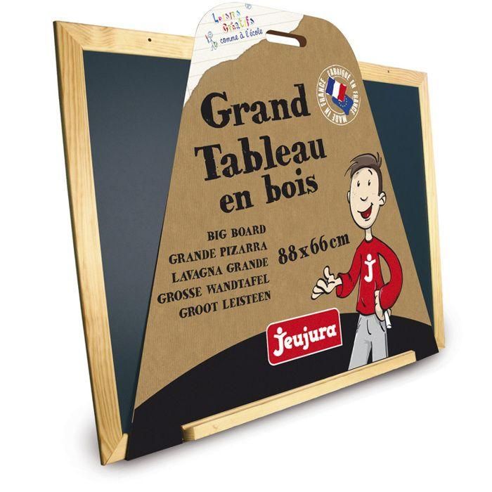 Jeujura Pizarra Grande con Marco de Madera Natural para Tiza 88x66cm, Incluye Estuche de Madera, para Niños +3 Años 1