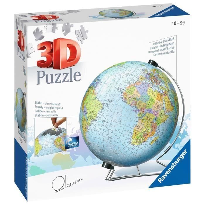 Ravensburger Puzzle 3D Globo Terráqueo Educativo de 540 piezas, montaje sencillo sin pegamento para +10 años. 1 Ravensburger Puzzle 3D Globo Terráqueo Educativo de 540 piezas, montaje sencillo sin pegamento para +10 años. 1