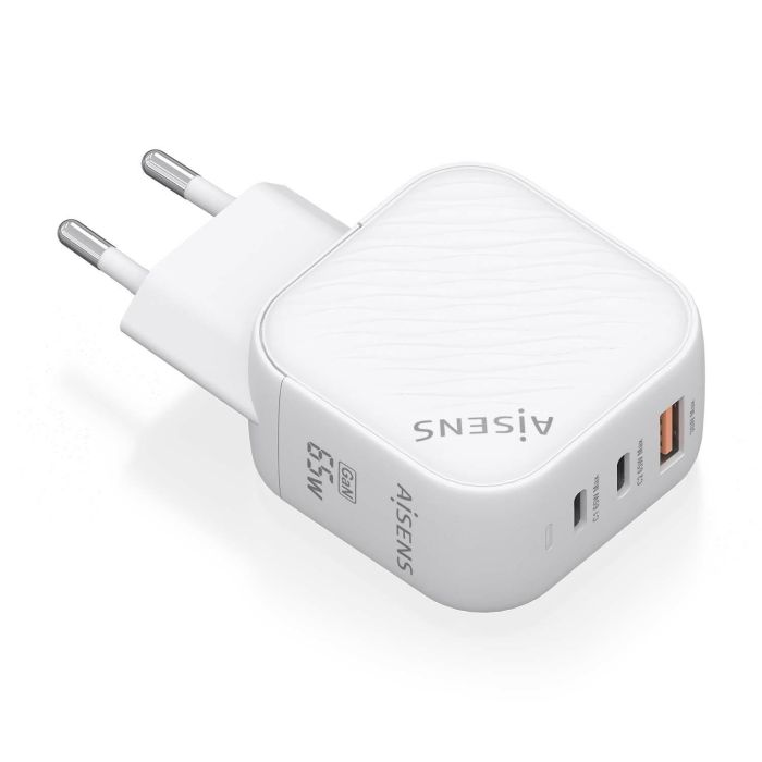AISENS - CARGADOR GaN 65W, 2xUSB-C PD3.0 QC4.0, 1xUSB-A QC3.0, BLANCO