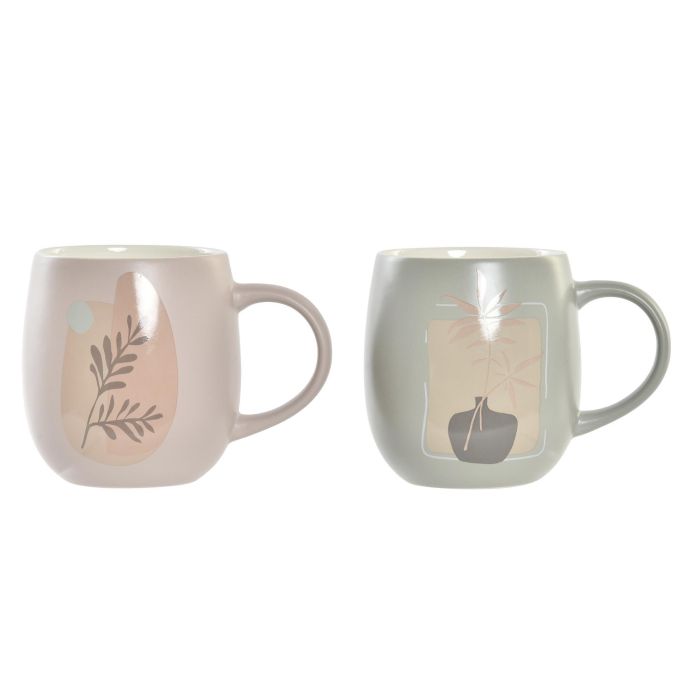 DKD Home Decor Mug Scandi Verde Menta Beige de Porcelana New Bone 240 ml Apto Microondas Lavavajillas - Pack 12 Unidades