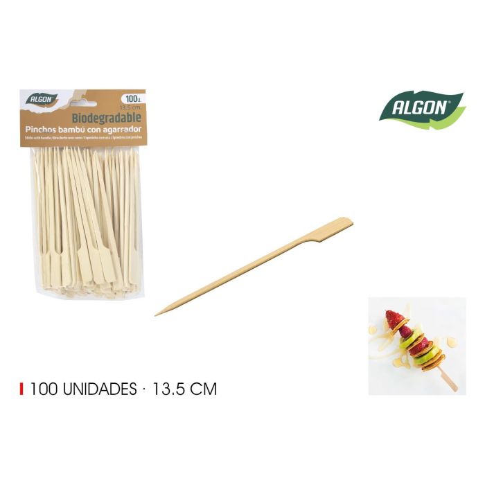 Set de 100 pinchos de bambú agarrador 135 mm Algon (18 Unidades) Set de 100 pinchos de bambú agarrador 135 mm Algon (18 Unidades)