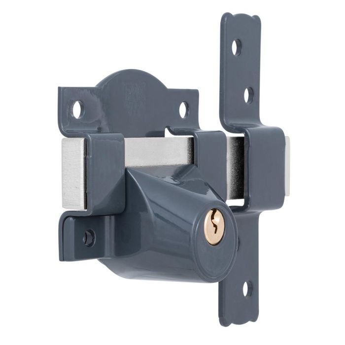 Fac Cerrojo tradicional de sobreponer con cilindro F01200, 3 llaves tipo serreta, pintado gris oscuro 1 Fac Cerrojo tradicional de sobreponer con cilindro F01200, 3 llaves tipo serreta, pintado gris oscuro 1