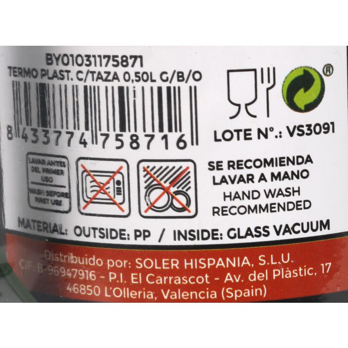 Thermosport Termo Plastico con Taza 0,50L Gris/Blanco/Ocre (12 Unidades)