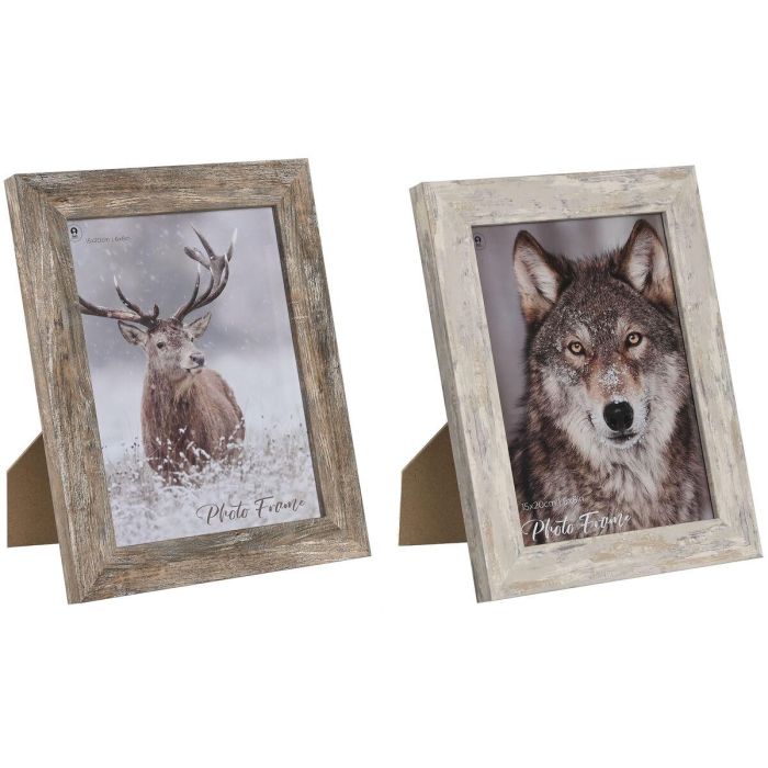 DKD Home Decor Marco de Foto para fotos de 15x20 cm estilo Scandi. Incluye 2 unidades, color Blanco Natural y frontal de Cristal.