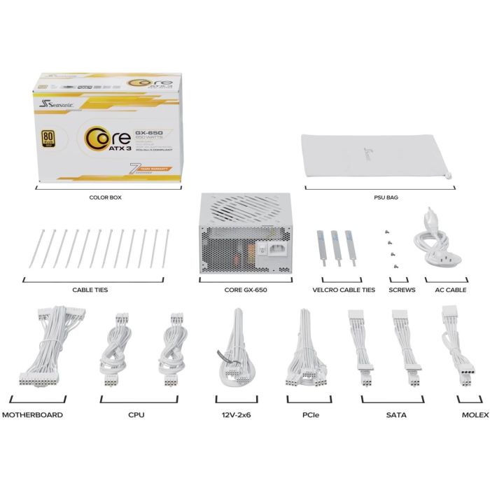Seasonic Core GX-650-V2-WHITE Fuente de Alimentación 650W 80 PLUS Gold ATX 3.1 Modular Blanca 1