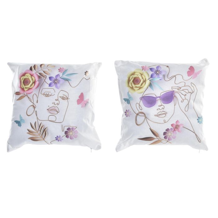 DKD Home Decor Cojín Moderno de Poliéster Multicolor con Diseño Abstracto y Cremallera, Dimensiones 10x45x45 cm - Pack de 4 Unidades