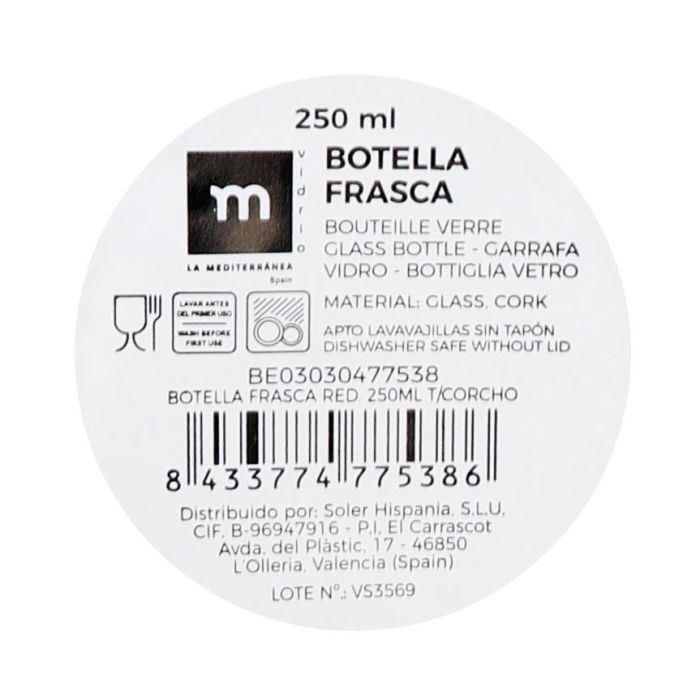 Botella Frasca Red 250 ml con corcho - La Mediterranea (36 Unidades) 6 Botella Frasca Red 250 ml con corcho - La Mediterranea (36 Unidades) 6