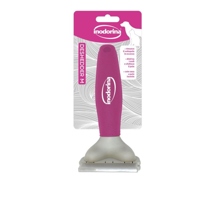 Inodorina Deslanador M, Cepillo de Acero para Eliminar Pelo Muerto y Exceso, Perros y Gatos Pelo Corto, Mediano, Largo o Duro, Negro