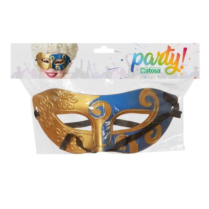 Antifaz Dorado Y Azul Con Motivos En Relieve Para Disfraces Y Eventos 1