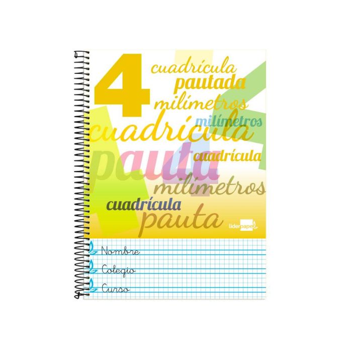 Cuaderno Espiral Liderpapel Folio Pautaguia Tapa Blanda 80H 75 gr Cuadro Pautado 4 mm Colores Surtidos 8 unidades 4