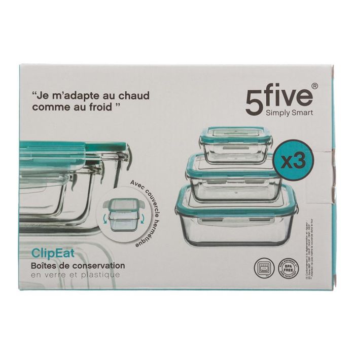 5Five Set 3 Fiambreras de Cristal Tamaños Varios 330 ml - 800 ml - 1730 ml 3