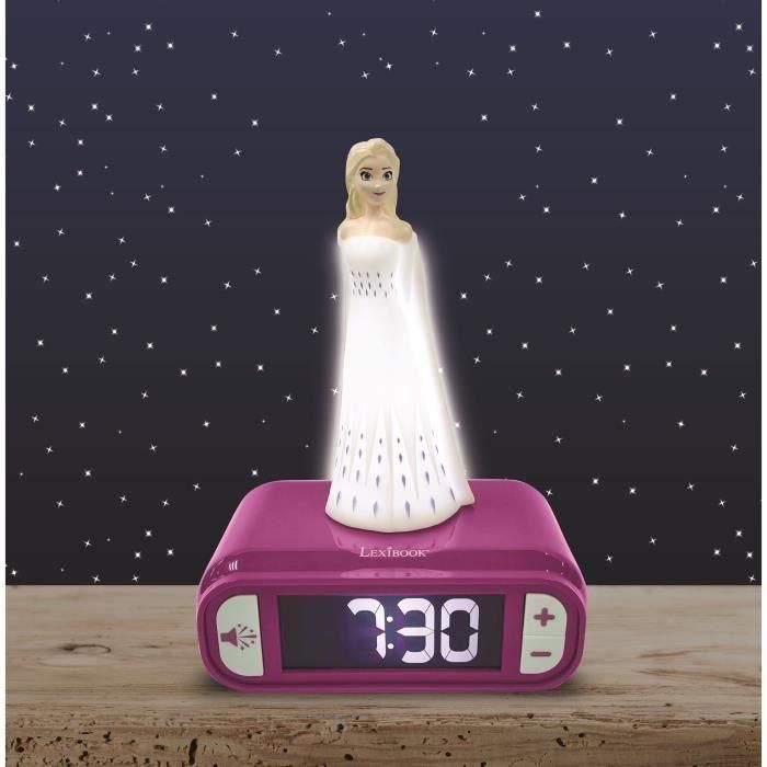 Lexibook Radio Despertador Frozen 2 Elsa: Luz Nocturna Iluminada, Sonidos y Alarmas Temáticas, Pantalla LCD 2