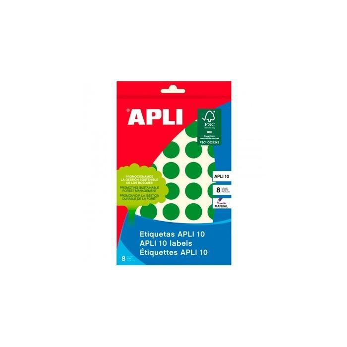 Apli Etiquetas Adhesivas Circulares Ø19 mm Escritura Manual 40 X 8H Verde Apli Etiquetas Adhesivas Circulares Ø19 mm Escritura Manual 40 X 8H Verde