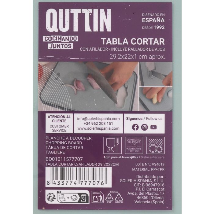 Tabla de cortar con afilador Quttin 29.2 x 22 cm (24 Unidades) 14 Tabla de cortar con afilador Quttin 29.2 x 22 cm (24 Unidades) 14