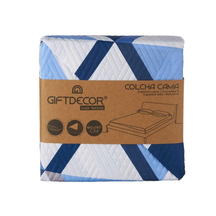 Colcha Cama Reversible 180X260 Triangulos Azules Giftdecor (6 Unidades) 2 Colcha Cama Reversible 180X260 Triangulos Azules Giftdecor (6 Unidades) 2