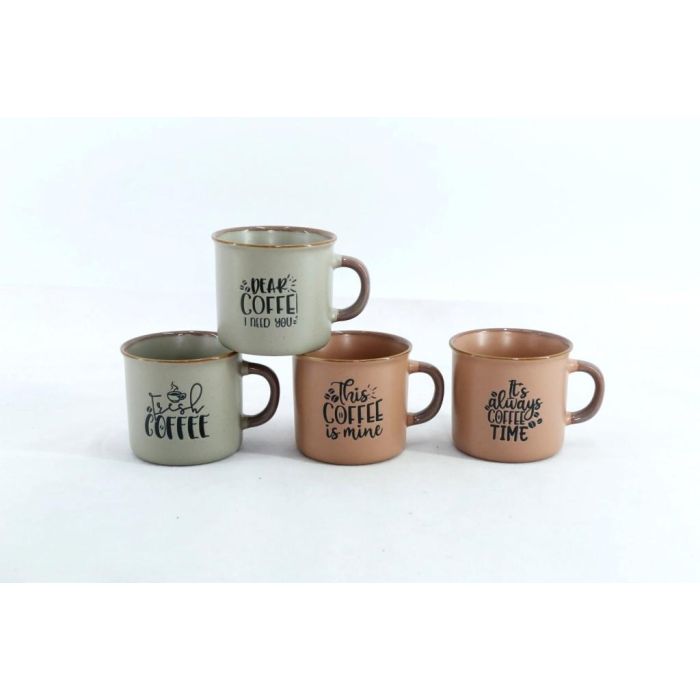 DKD Home Decor Set de 4 Tazas de Gres Azul Rosa 7.6 x 6 x 7 cm Capacidad 180ml Apto Microondas y Lavavajillas 1