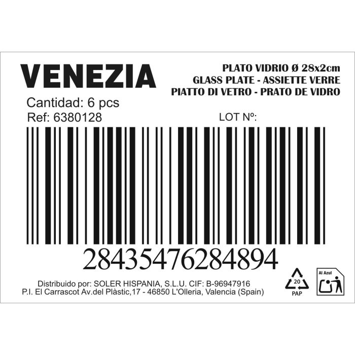 Plato Venezia de vidrio Ø 28 x 2 cm - Inde (6 Unidades) 1 Plato Venezia de vidrio Ø 28 x 2 cm - Inde (6 Unidades) 1