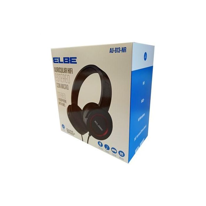 Elbe Auriculares de Diadema con Micrófono AU-813-NR Negros/Rojos 3
