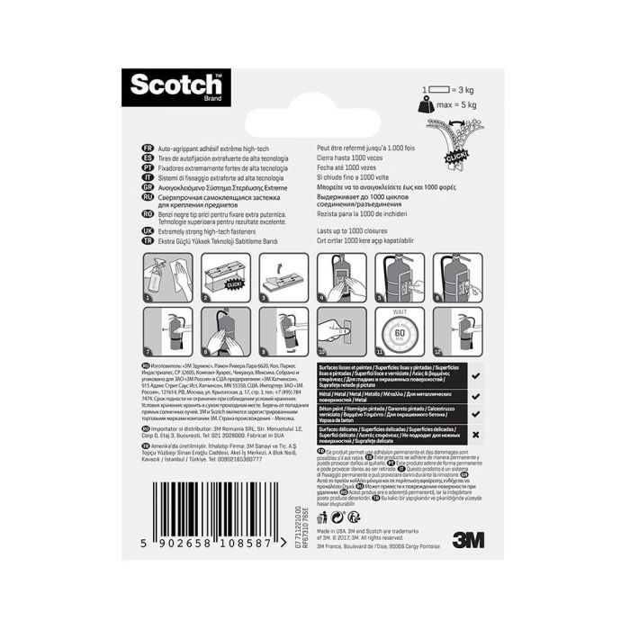 Scotch Tira de autofijación Extreme, negra, 25mmx76mm, 2 uds, cierres reposicionables, rf6731076, máx 5 kg 2