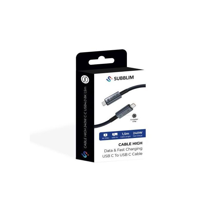 Cable USB-C a USB-C Subblim SUBCAB-C24010 1,5 m Negro 5 Cable USB-C a USB-C Subblim SUBCAB-C24010 1,5 m Negro 5