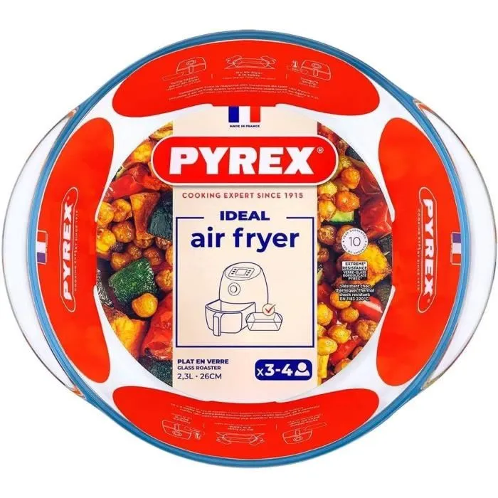 Pyrex® Fuente Redonda Vidrio Airfryer 26 cm - 2,3 L Transparente Resistente 1