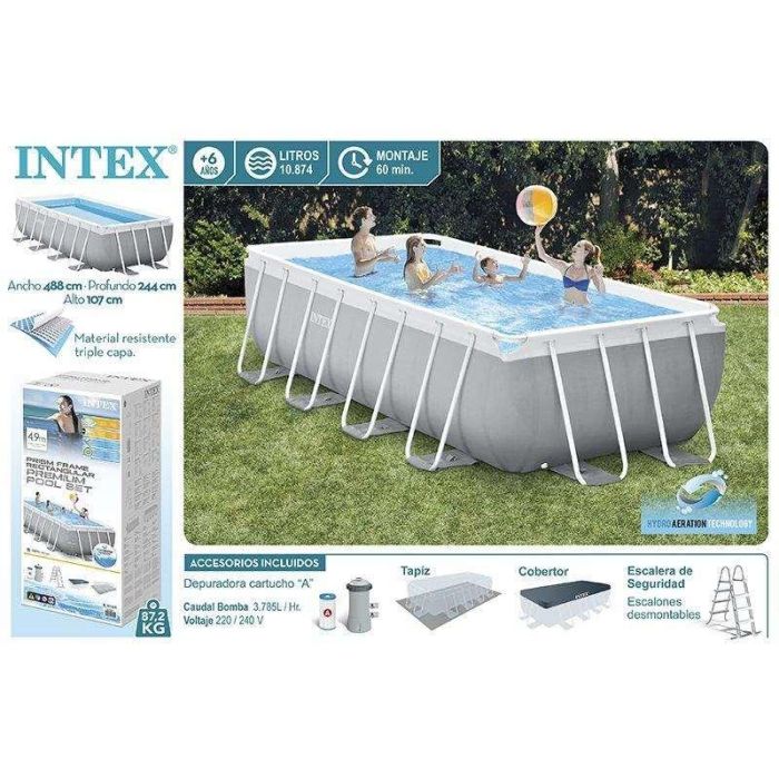 Piscina rectangular prism farme con depuradora y escalera (capacidad 3785 litros) (+ 6 años ) 488x244x107 cm 7 Piscina rectangular prism farme con depuradora y escalera (capacidad 3785 litros) (+ 6 años ) 488x244x107 cm 7