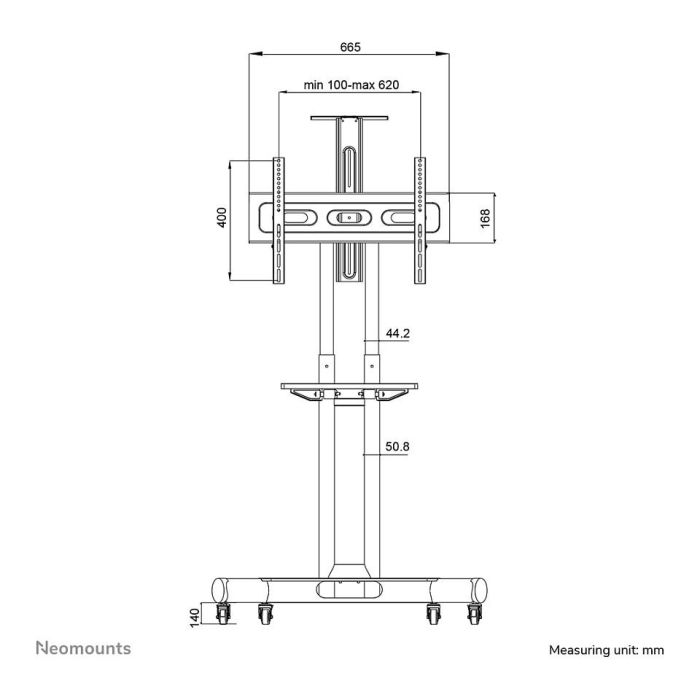 Neomounts NM-M1700BLACK Carrito para Pantallas de 32-75", 50 kg, Altura Ajustable 104-154 cm, VESA 200x200-600x400, Negro 5