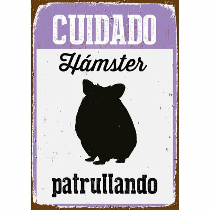 Placa Magnet & Steel Cuidado Hámster Patrullando 14,8 x 21 cm