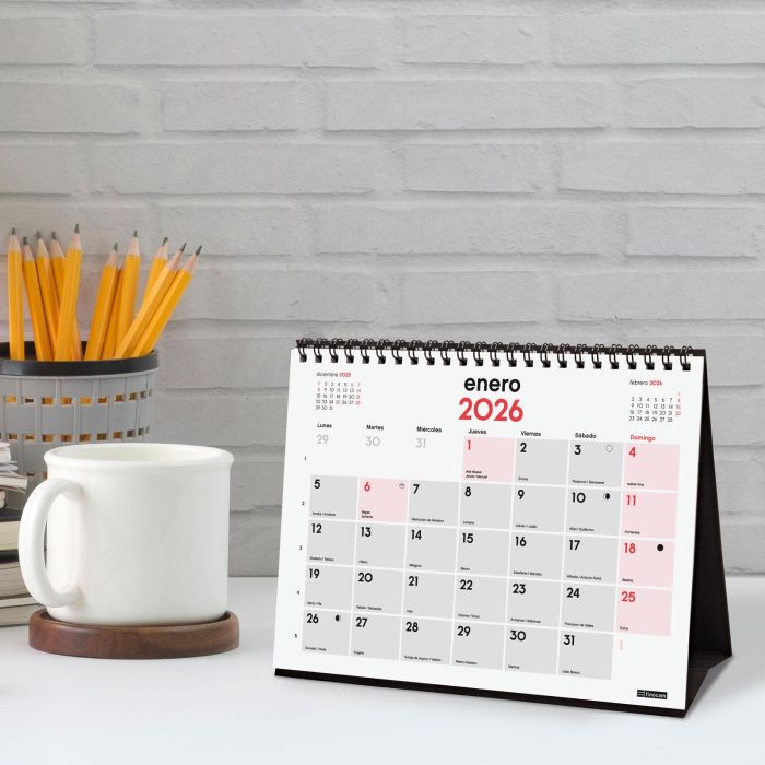 Finocam S-210x150 mm Mv Neutro Calendario de Sobremesa 2026 para Escribir y Planificar | Ideal Hogar y Oficina con Espiral Doble 1
