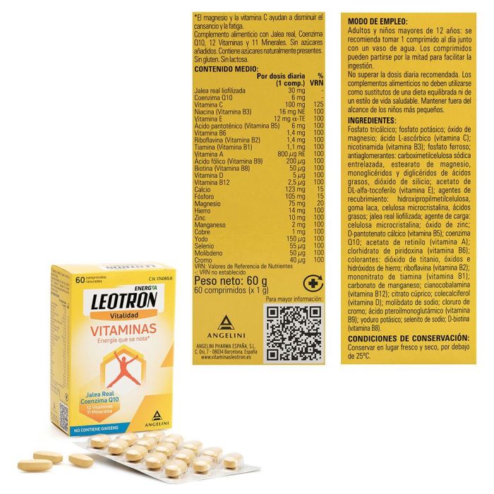 Leotron Vitamina Comprimidos 60 Unidades Jalea Real Coenzima Q10 12 Vitaminas 11 Minerales 2