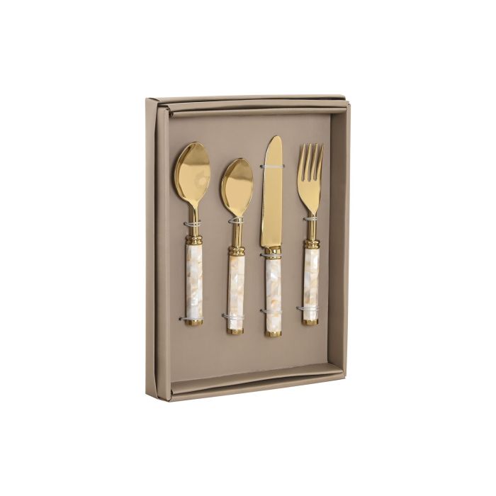 Cuberteria Moderno DKD Home Decor Blanco Dorado 2 x 21 x 4.5 cm Set de 16 1