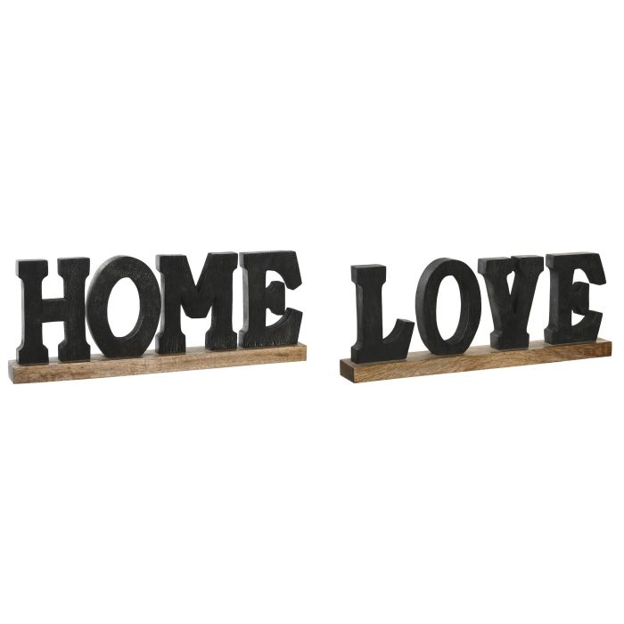DKD Home Decor Decoración de Loft "Home Love" de Madera de Mango, Set 2 Unidades, Negro Marrón, 40x15x5 cm, Surtido Aleatorio