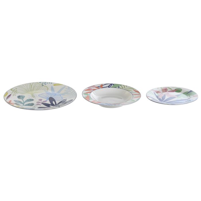 DKD Home Decor Vajilla Moderna de Porcelana en Tonos Azul y Verde con Patrón de Hojas - Set de 18 Piezas (27x27x3 cm) 2 DKD Home Decor Vajilla Moderna de Porcelana en Tonos Azul y Verde con Patrón de Hojas - Set de 18 Piezas (27x27x3 cm) 2