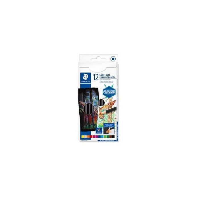 STAEDTLER Lápices de Colores Blandos, Surtido de 12 Unidades (Negro, Azul, Burdeos, Marrón, Verde, Naranja, Melocotón, Rojo, Amarillo)
