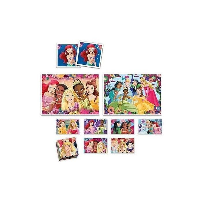 Clementoni CLE8005125182978 Edukit Princesas Disney Caja de aprendizaje 4 en 1: 2 rompecabezas, 1 bloc y 6 cubos 1