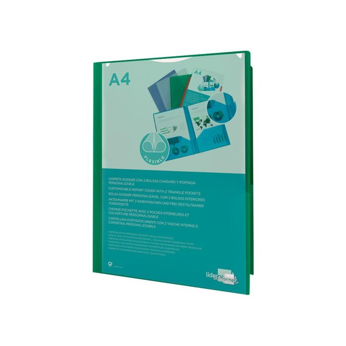 Carpeta Liderpapel Dossier Dos Bolsas Canguro 45683 Polipropileno Din A4 Verde 3