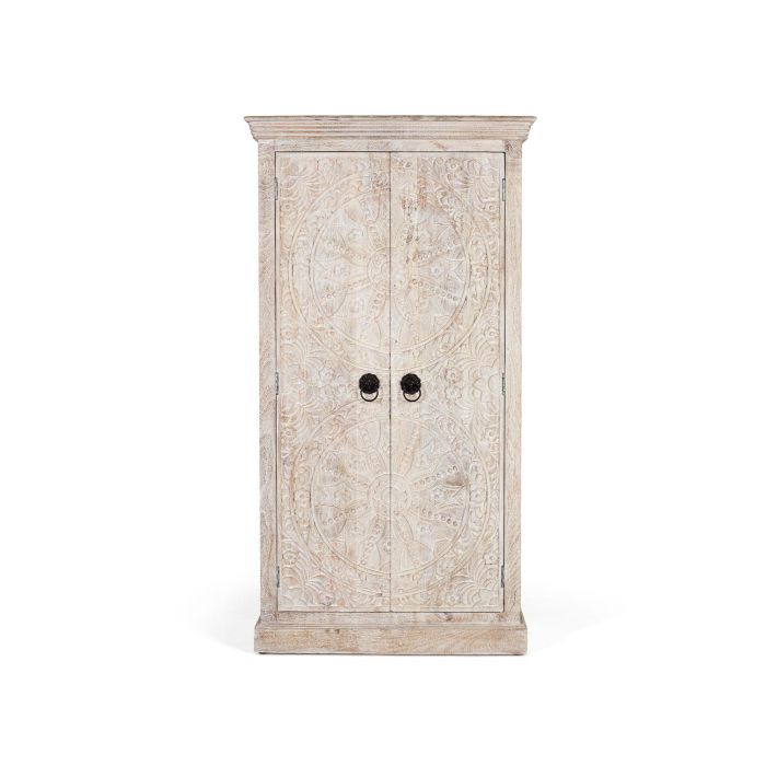 Giner y Colomer Armario de Madera de Mango con Puertas Talladas Estilo Étnico, Color Arena 0 Giner y Colomer Armario de Madera de Mango con Puertas Talladas Estilo Étnico, Color Arena 0