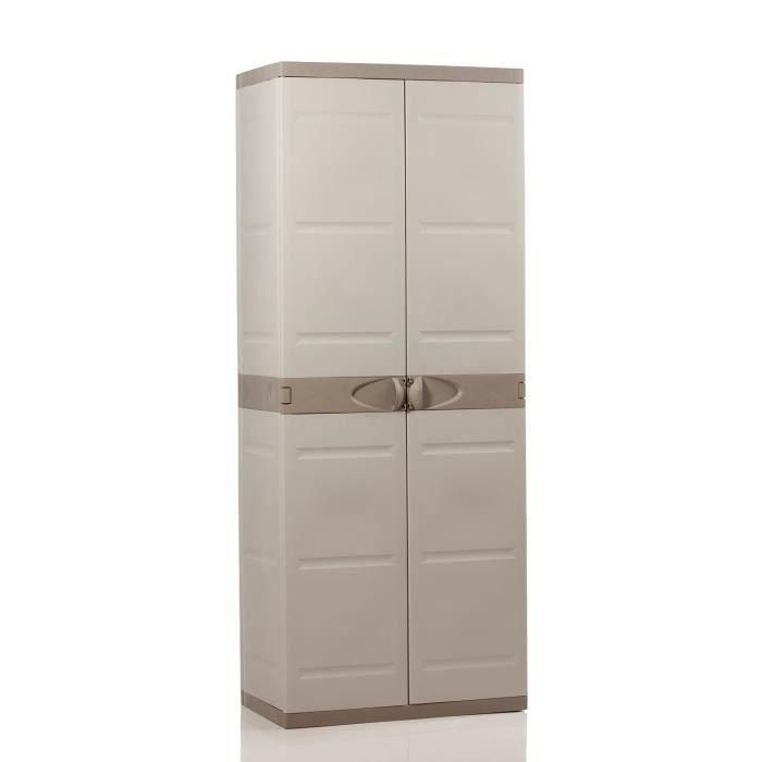 Plastiken Armario Alto de Resina para Almacenamiento Gama Titanium con 2 Puertas y 4 Estantes Beige Taupe Interior/Exterior 176x70x45 cm