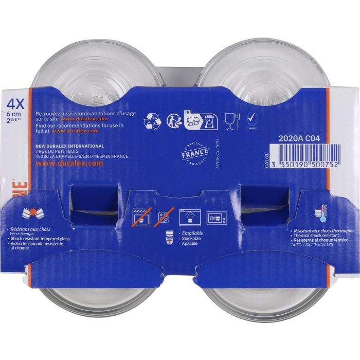 Duralex Set 4 Bols Apilables Lys Transparente Rojo, Ø6 cm/3,5 cl (24 Cajas) 4