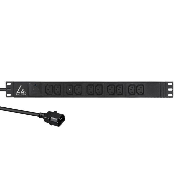 Lanview Regleta PDU 19'' 1U para Rack, 10 Tomas C13 230V, 13A, Cable 2m C14 con Protección Sobretensión